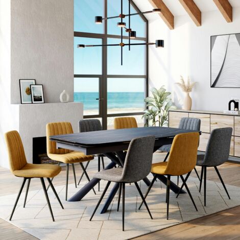 Table extensible en céramique noire marbrée oblongue 180-280 cm LOMBARDIE (1/5)