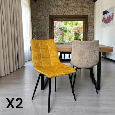 Chaise en velours moutarde motif damier (lot de 2) PALERME (1/5)