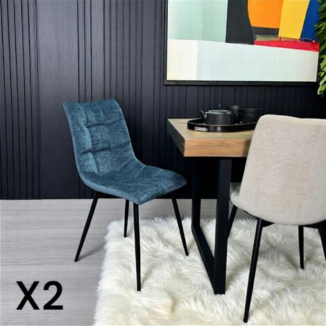 Chaise en velours bleu motif damier (lot de 2) PALERME (1/5)