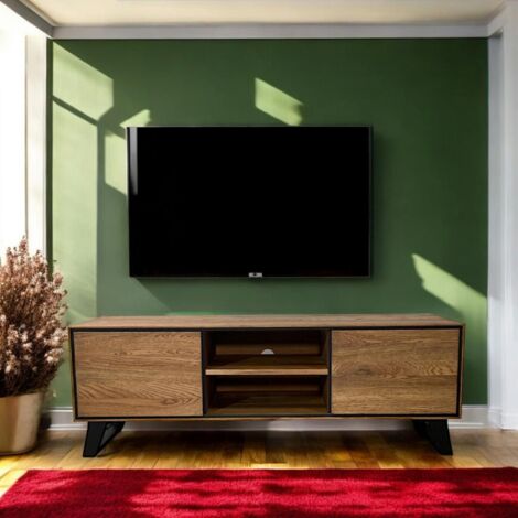 Meuble tv en bois de chêne brun et pieds obliques PALERME (1/5)