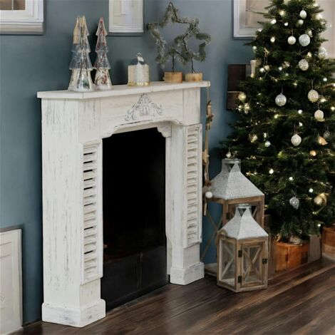 Pier Import – Manteau de cheminée en bois sapin épicéa blanc vieilli – Dimensions 115x23x100 cm – Élégance chaleureuse pour intérieur