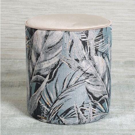 Pouf de salon motif feuillage beige et gris (1/2)