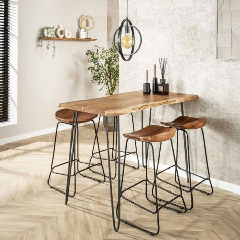 Pier Import – Table haute en bois d'acacia 130 cm – Bordure naturelle – Hauteur 92 cm – Largeur 70 cm – Épaisseur 3,5 cm – Pour intérieur élégant