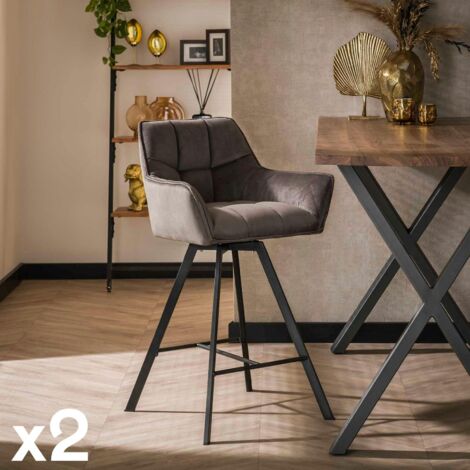 Chaise de bar confortable en velours gris avec fonction pivotante (lot de 2) MELBOURNE (1/5)