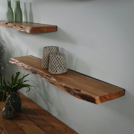 Pier Import – Étagère murale en bois massif d'acacia 120 cm – Bordure naturelle unique – Fixation murale invisible – Charge maximale 25 kg
