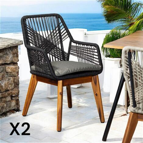 Chaise de jardin noire en corde tressée et pieds bois FSC® (lot de 2) GRENADE (1/5)