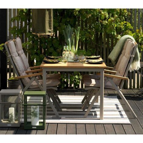 Table de jardin extensible en aluminium gris sable et teck 194/252 cm OSLO (1/4)