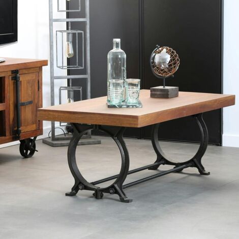 Table basse industrielle vintage bois recyclé LEEDS (1/5)