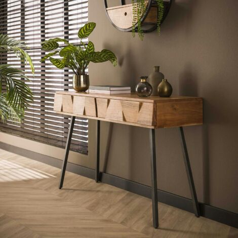 Pier Import – Console d'entrée en bois massif d'acacia 2 tiroirs – Design vintage et industriel – Dimensions 120x40x77 cm – Finition métal noir