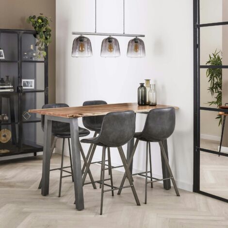 Pier Import – Table haute en bois d'acacia et métal 147 cm – Hauteur 92 cm – Largeur 80 cm – Épaisseur plateau 25 mm – Pieds obliques design (1/5)