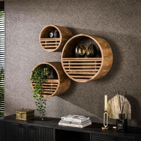 2 étagères Murales LAMO - Bois Massif 42cm - Style Naturel - Pour Salon Ou Chambre - Capacité 30 Kg