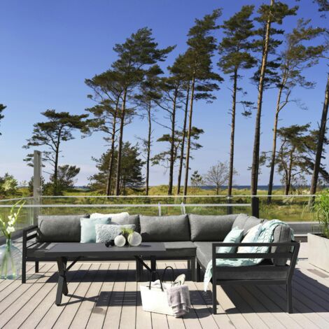Canapé d'angle jardin en aluminium noir STOCKHOLM (1/3)