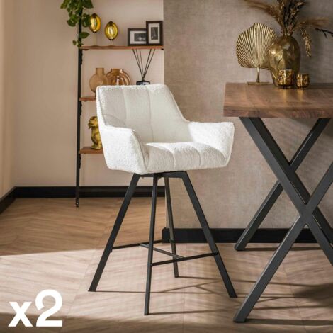 Chaise de bar confortable en bouclette blanche avec fonction pivotante (lot de 2) MELBOURNE (1/5)