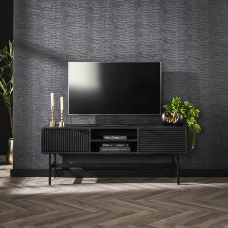 Meuble TV 2 portes 1 tiroir 160 cm Ada Bois et Noir - Salon/Meuble TV