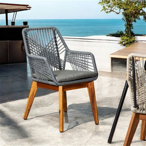 Chaise de jardin grise en corde tressée et pieds bois FSC® GRENADE (1/5)