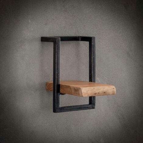 Pier Import – Étagère murale en bois d'acacia massif 20 cm – Piètement acier noir vintage – Dimensions 20x25x30 cm – À assembler (1/5)