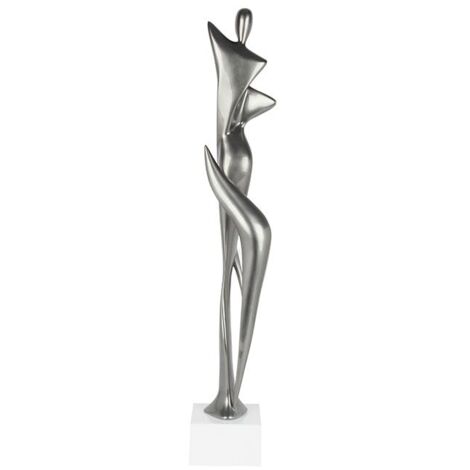 Sculpture moderne silhouette de femme couleur argent 70 cm