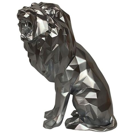 Pier Import – Sculpture moderne lion rugissant en résine polyrésine – Hauteur 41 cm – Longueur 15 cm – Largeur 16 cm – Finition argent