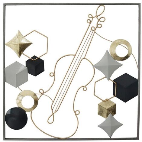 Tableau en métal violon tons noir, gris et or (1/3)
