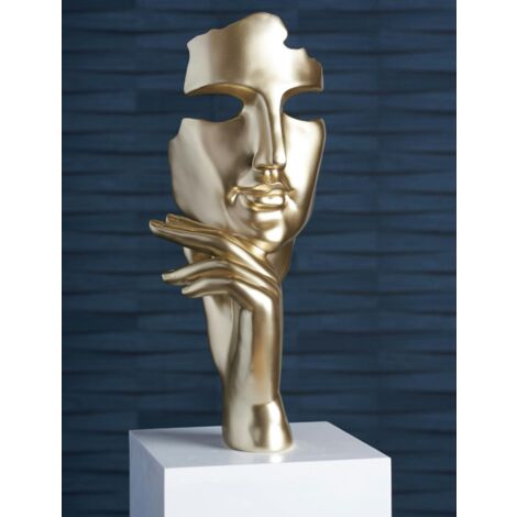 Pier Import – Sculpture moderne dorée 57 cm – Socle blanc en résine polyrésine – Élégante décoration intérieure contemporaine