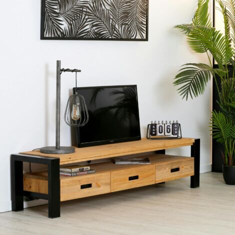 Meuble TV en pin massif 3 tiroirs LOUNDGE (1/5)