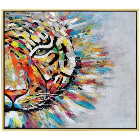 Tableau de tigre coloré cadre doré (1/2)