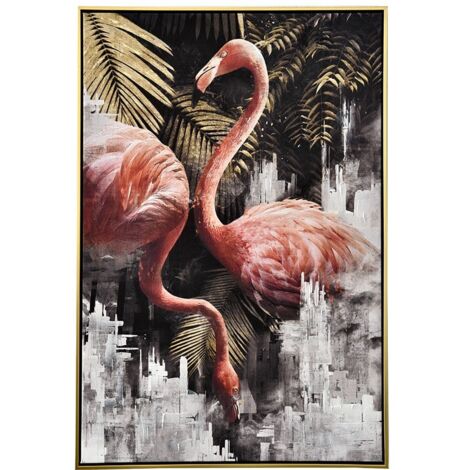 Tableau nature avec flamants roses cadre doré (1/2)