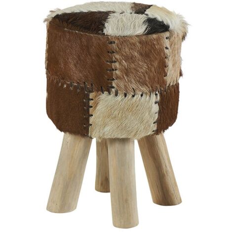Pouf bois de teck peau Lampang