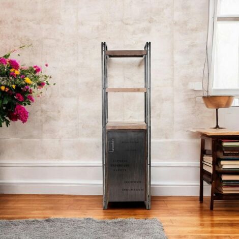 Etagère bois recyclé 3 plateaux 1 porte 60x210 CARAVELLE (1/5)