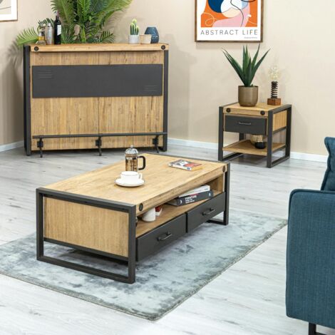 Table basse industrielle bois métal boulons BROOKLYN (1/5)