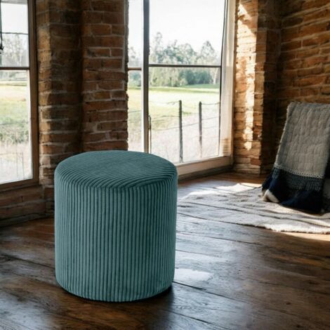 Pouf rond velours côtelé bleu pétrole (lot de 2) MALMOE (1/2)