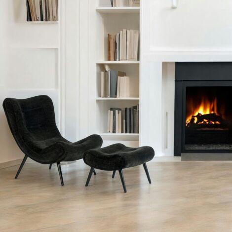 Fauteuil et pouf assortis tissu noir MALMOE (1/4)
