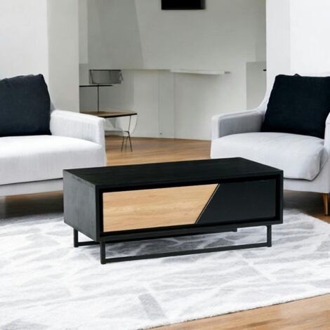 Table basse 1 tiroir bois noir et blanc ANINA (1/3)