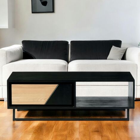 Table basse 1 tiroir 1 niche bois noir et blanc ANINA (1/3)