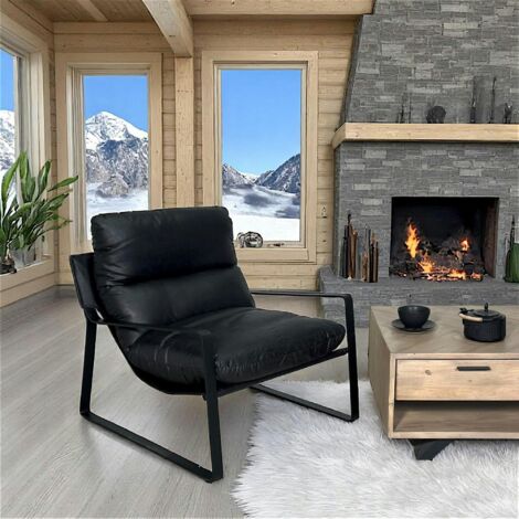 Fauteuil design tissu anthracite et métal EPIKA (1/5)