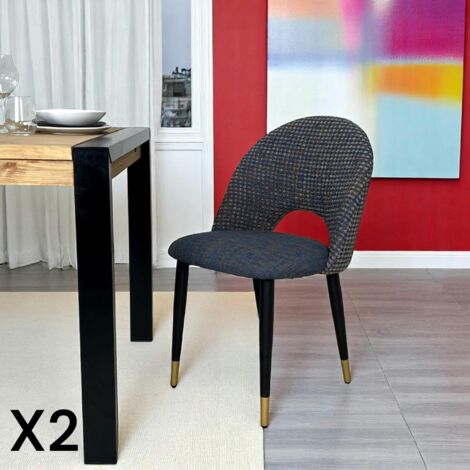 Chaise salle à manger tissu quadrillé bleu foncé (lot de 2) MALMOE (1/5)