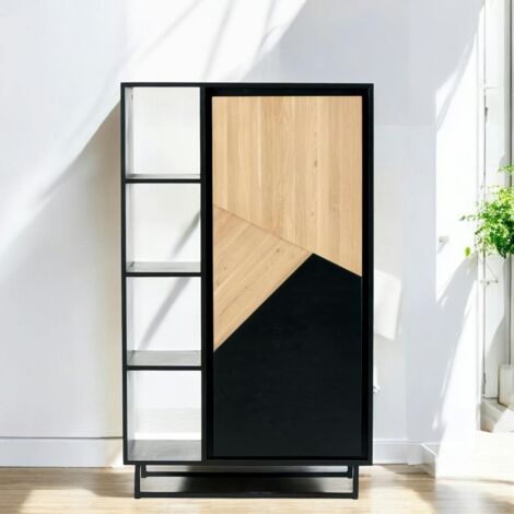 Bibliothèque 1 porte bois noir et blanc ANINA (1/4)
