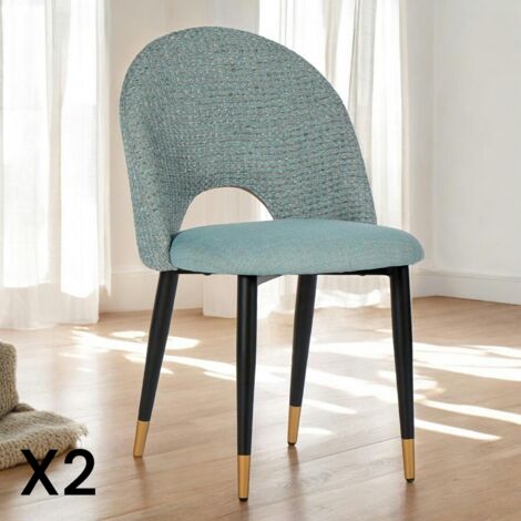 Pier Import – Lot de 2 chaises salle à manger tissu quadrillé bleu clair – Structure en contreplaqué et fer laqué noir – Hauteur d'assise 47 cm (1/4)
