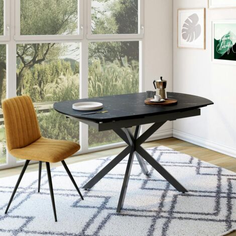 Table extensible céramique marbrée noire pied mikado 140-200 cm OTTAWA (1/5)