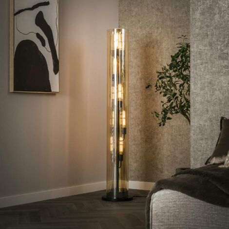 Pier Import – Lampadaire colonne en verre ambré 5 lampes – Verre et métal – Hauteur 150 cm – Éclairage moderne pour salon