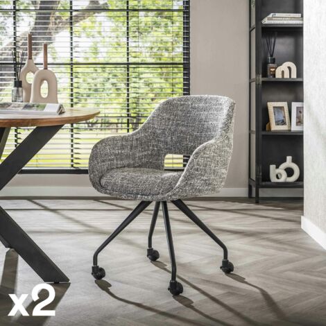 Chaise de bureau à roulettes en tissu gris chiné (lot de 2) CREEK (1/4)