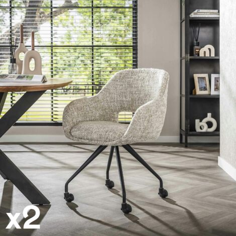 Chaise de bureau à roulettes en tissu gris clair chiné (lot de 2) CREEK (1/5)