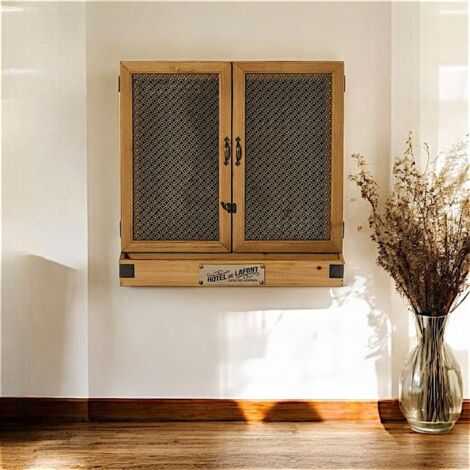 Pier Import – Tableau mural vintage 2 portes en bois de sapin massif – Dimensions 60x11x60 cm – Rangement pratique et élégant – Structure en fer