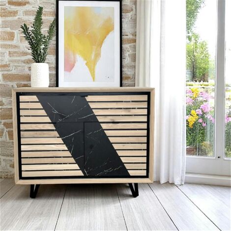 Buffet 2 portes chêne blanc décor graphique ESSEN (1/5)