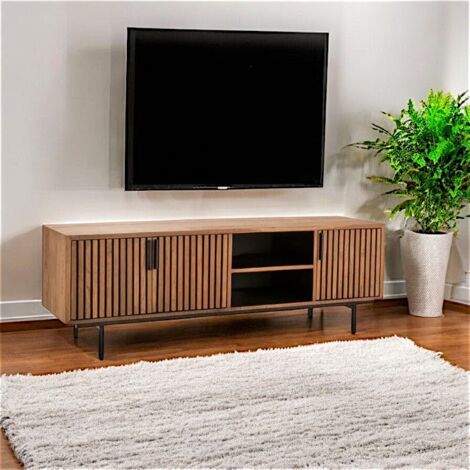 Meuble TV 3 portes 2 niches teck recyclé FANO (1/2)