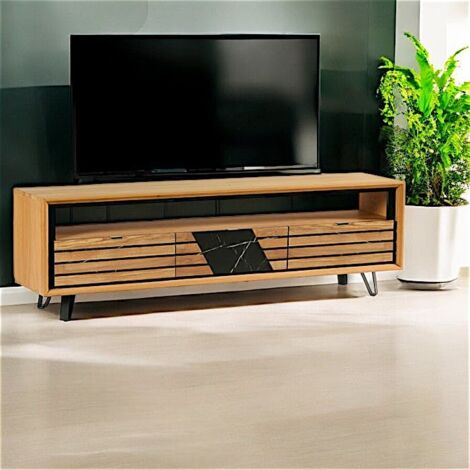 Meuble tv design en bois de chêne finition miel, 3 tiroirs ESSEN (1/2)