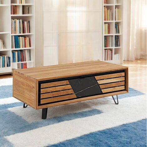 Table basse design en bois de chêne finition miel, 1 tiroir ESSEN (1/2)