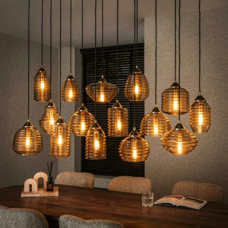 Suspension en verre strié 15 lampes ambrées NOVA (1/5)