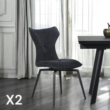 Chaise anthracite pivotante en velours avec passepoil (lot de 2) LOMBARDIE (1/5)