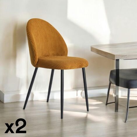 Chaise en tissu côtelé moutarde (lot de 2) IENA (1/4)